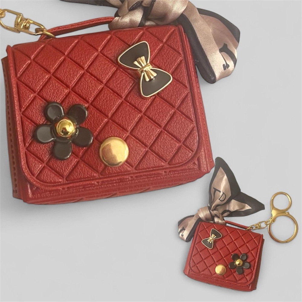 Elegant Red Quilted Women's Accessory coin purse/ airpods case